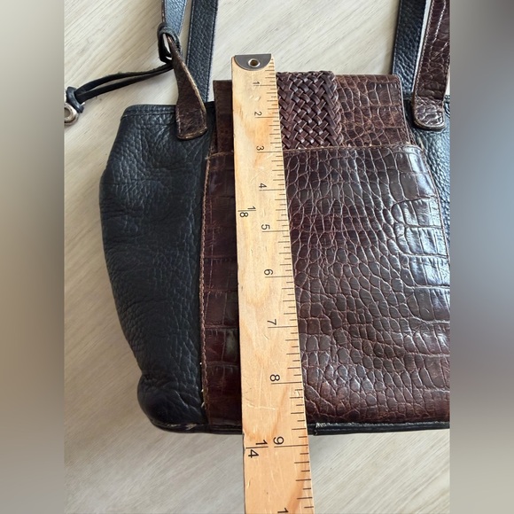 Vtg Brighton Leather Handbag Purse Crossbody Shoulder Bag Black Moc Croc - Picture 7 of 12